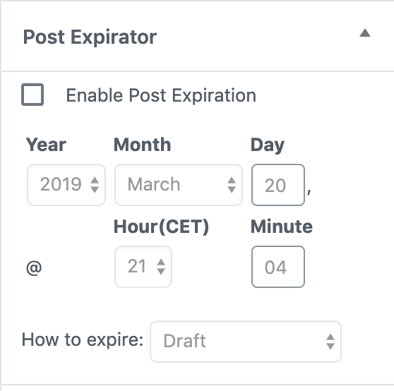 Enable Post or Event expiration