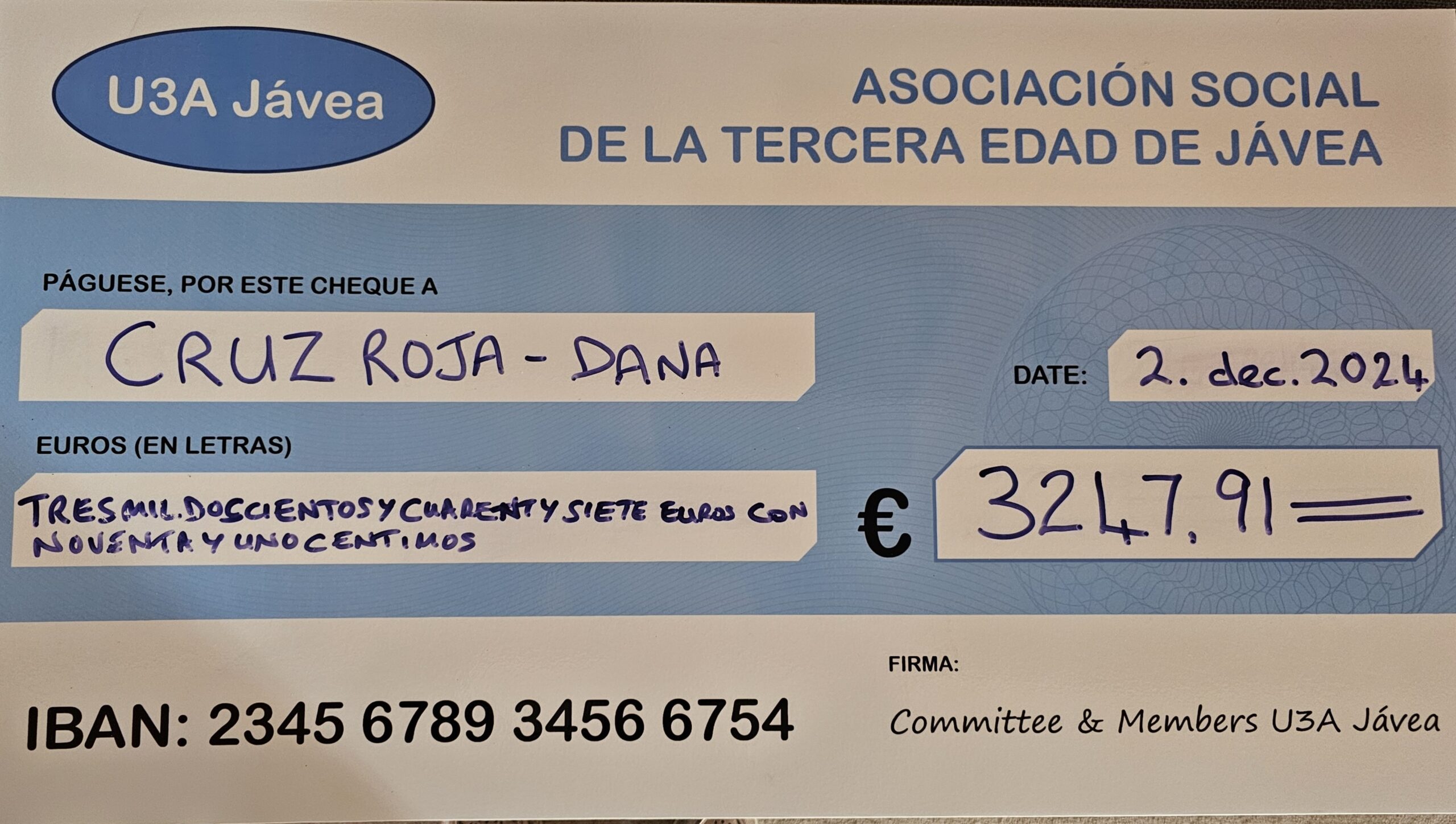 Thanks to your generosity, we have made another donation of €3,247.91 to Cruz Roja Jávea today